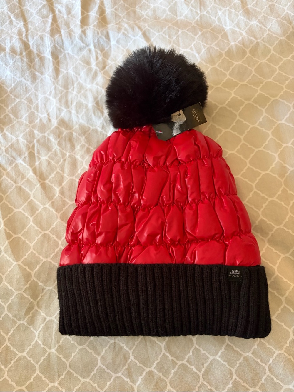 Kids Red and Black Pom Beanie Hat by (blank)